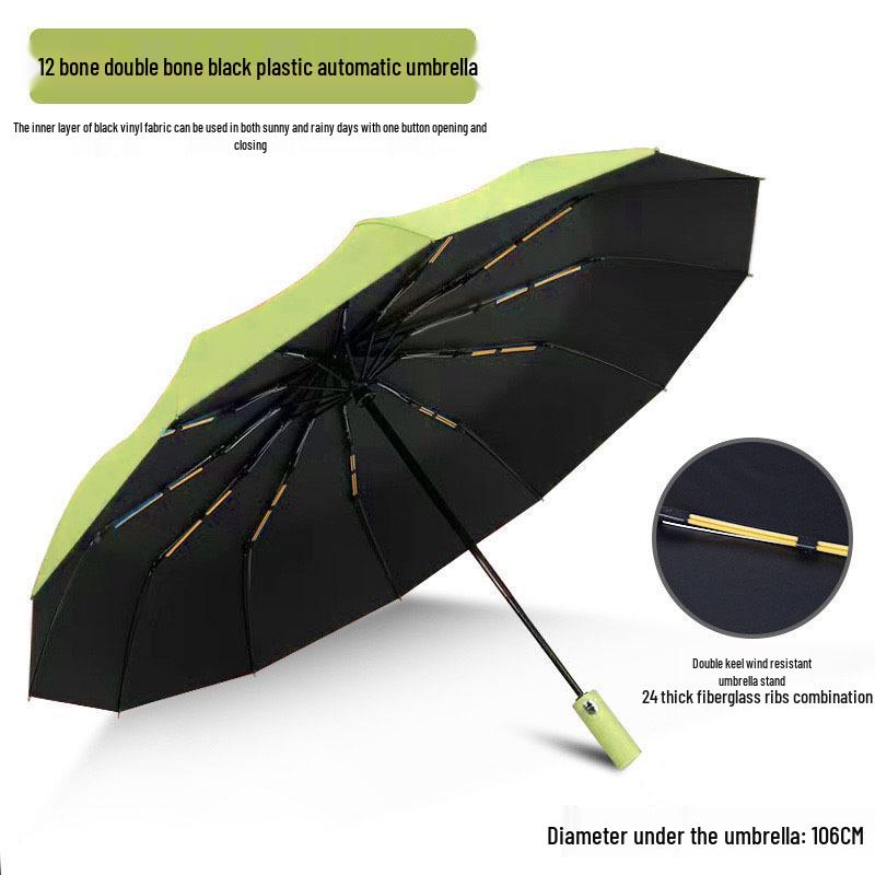 264 Reinforced Windproof Umbrella - Large, Thickened, Fully Automatic, Sun & Rain Protection, Black Glue, Customizable Folding Advertising Umbrella