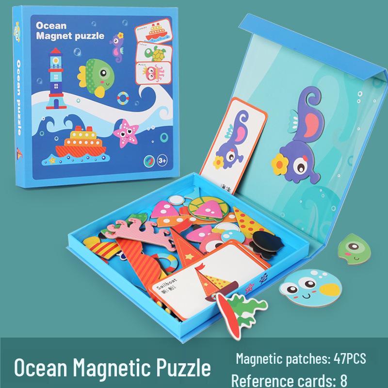 Cross-Border Ocean-Themed Magnetic Puzzle Set for Kids: Interactive Dress-Up & Transportation Figures for Early Education.