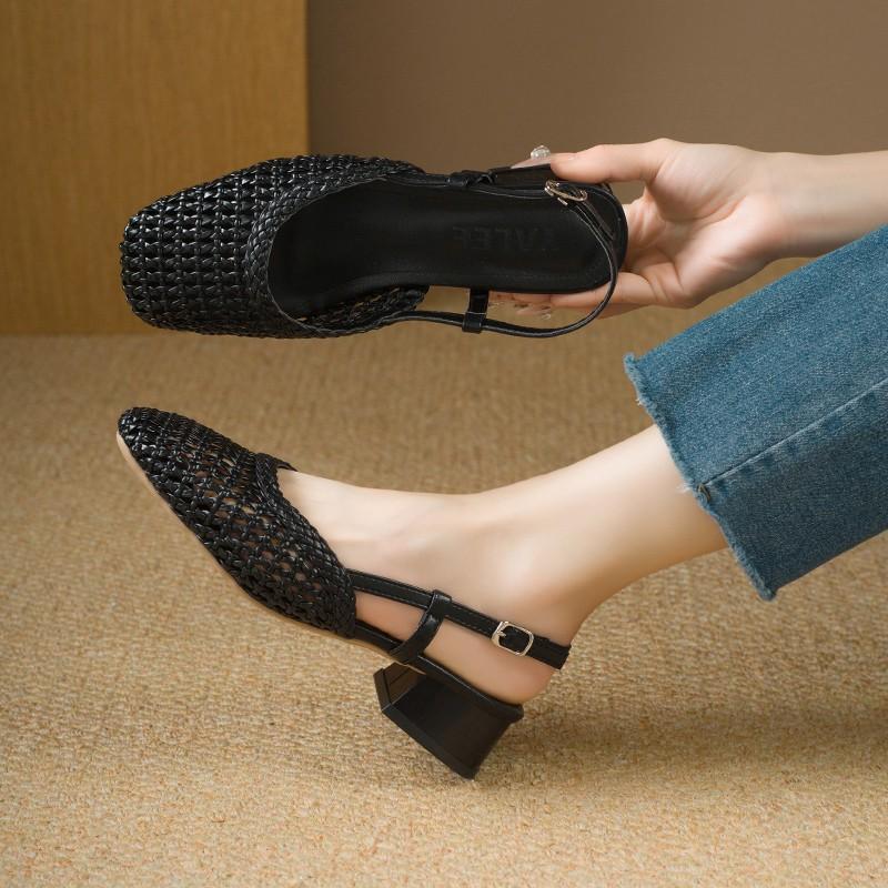 

Женские сандалии на среднем каблуке, модные плетеные сетчатые верх и ремешок сзади, женская обувь, удобные новые сандалии для женщин 40 чёрный