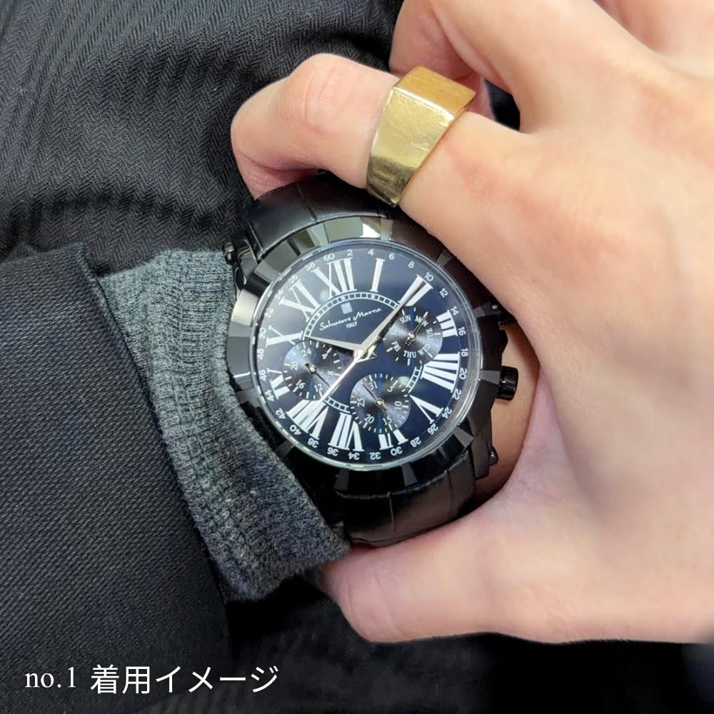 Salvatore Marra Gift Set Salvatore Marra Quartz Watch with Leather Strap and Shopping Bag Black X (Pre-wrapped) Men's (No. 4 Silver)