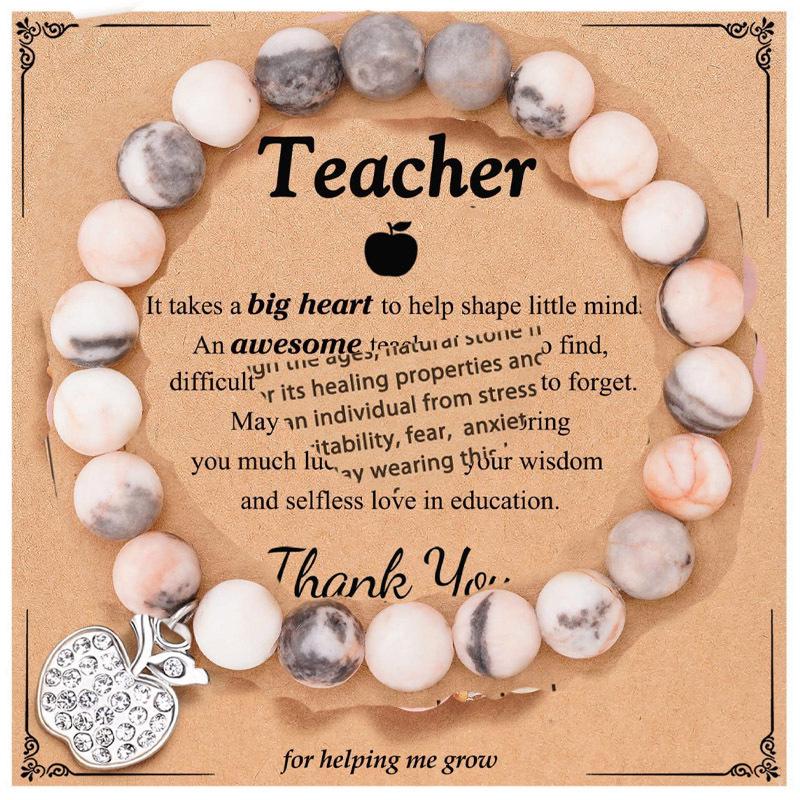 8mm Pink Zebra Stone Bead Bracelet with Gift Card: Perfect Holiday Friendship & Love Gift for Men & Women