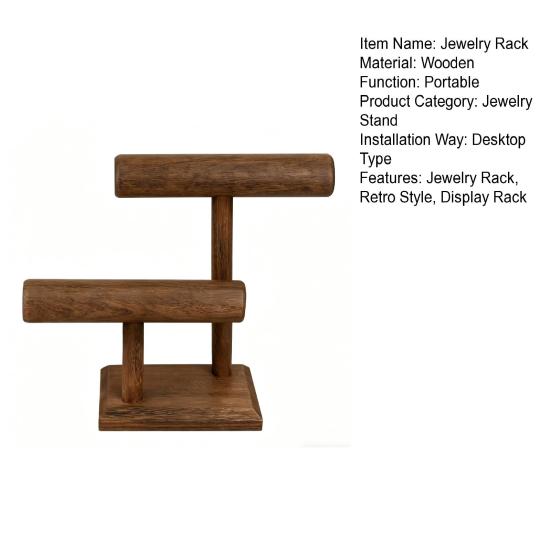 Jewelry Rack Solid Wood Jewelry Holder with Double-Layer T-Shaped Design Display Stand for Necklaces Bracelets Watches