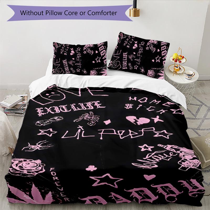 Neon Style Lil Peep 3pcs Bedding Set Duvet Cover Closure Includes 1 Duvet Cover & 2 Pillowcases for All Seasons Bedroom Home Dorm Decor