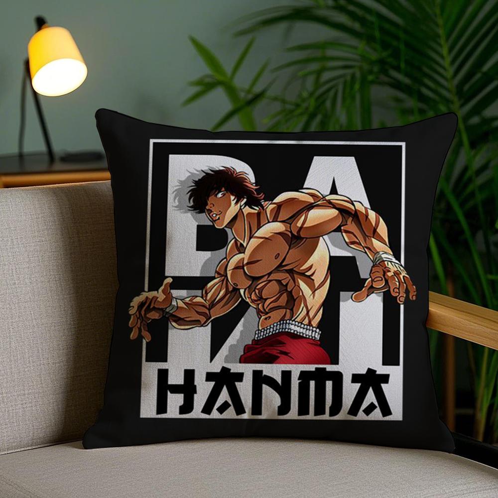 H-Hanma B-Baki Cushion Cover Soft Short Plush Double-Sided Printing Home Decor Machine Washable Pillow Case Gift