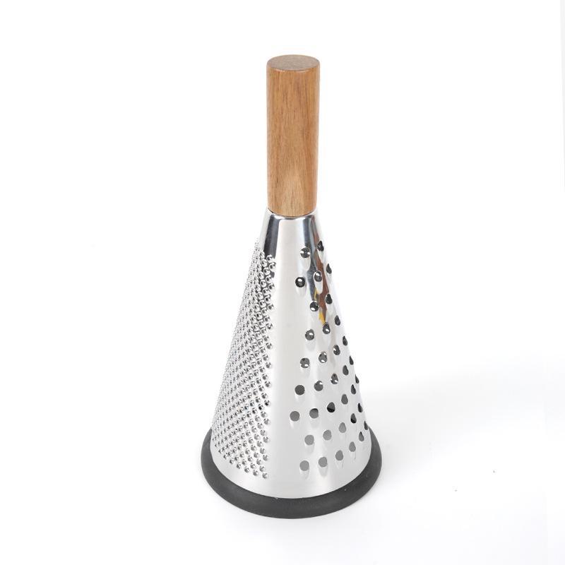 Three-Sided Stainless Steel Grater with Wooden Handle for Vegetables, Carrots, and Cheese