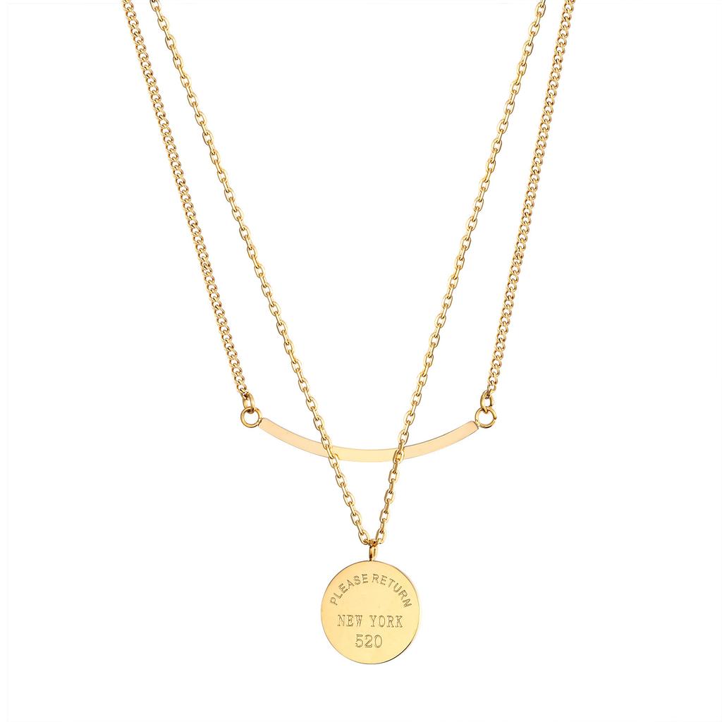 Double Round Card Letter Necklace Women'S Pendant Does Not Fade Versatile Collarbone Premium Durable Quality Useful