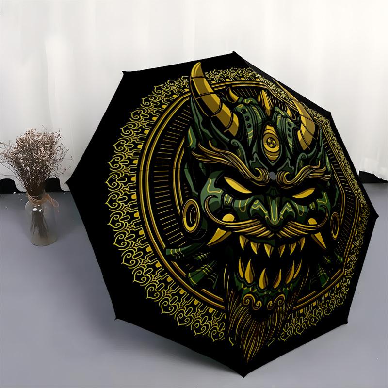 1pc Demon Mask Auto Open/close, All-Season Portable Folding Umbrella for Women & Men, Travel, Everyday, Formal Events - Compact Luxury Parasol, Outdoo