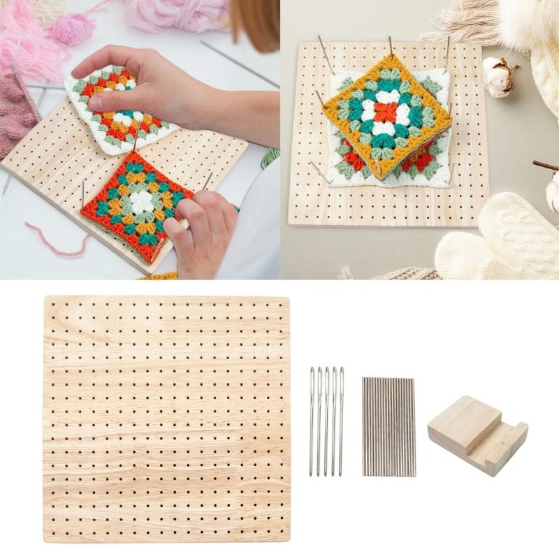 Trä virkblockningsbräda med rostfria stift för stickning Hantverksälskare