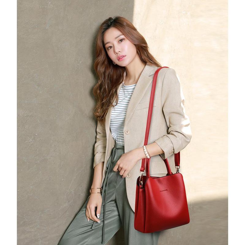 Bolsa de ombro de couro sintético genuíno de luxo, bolsa de mão de cor sólida para mulheres, bolsa de mensageiro feminina