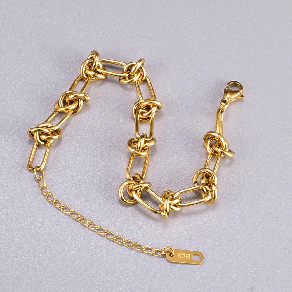 New Stainless Steel Gold colour Knotted Chain Bracelet Fashion for Women Men Hip Hop Twisted Link Bracelets
