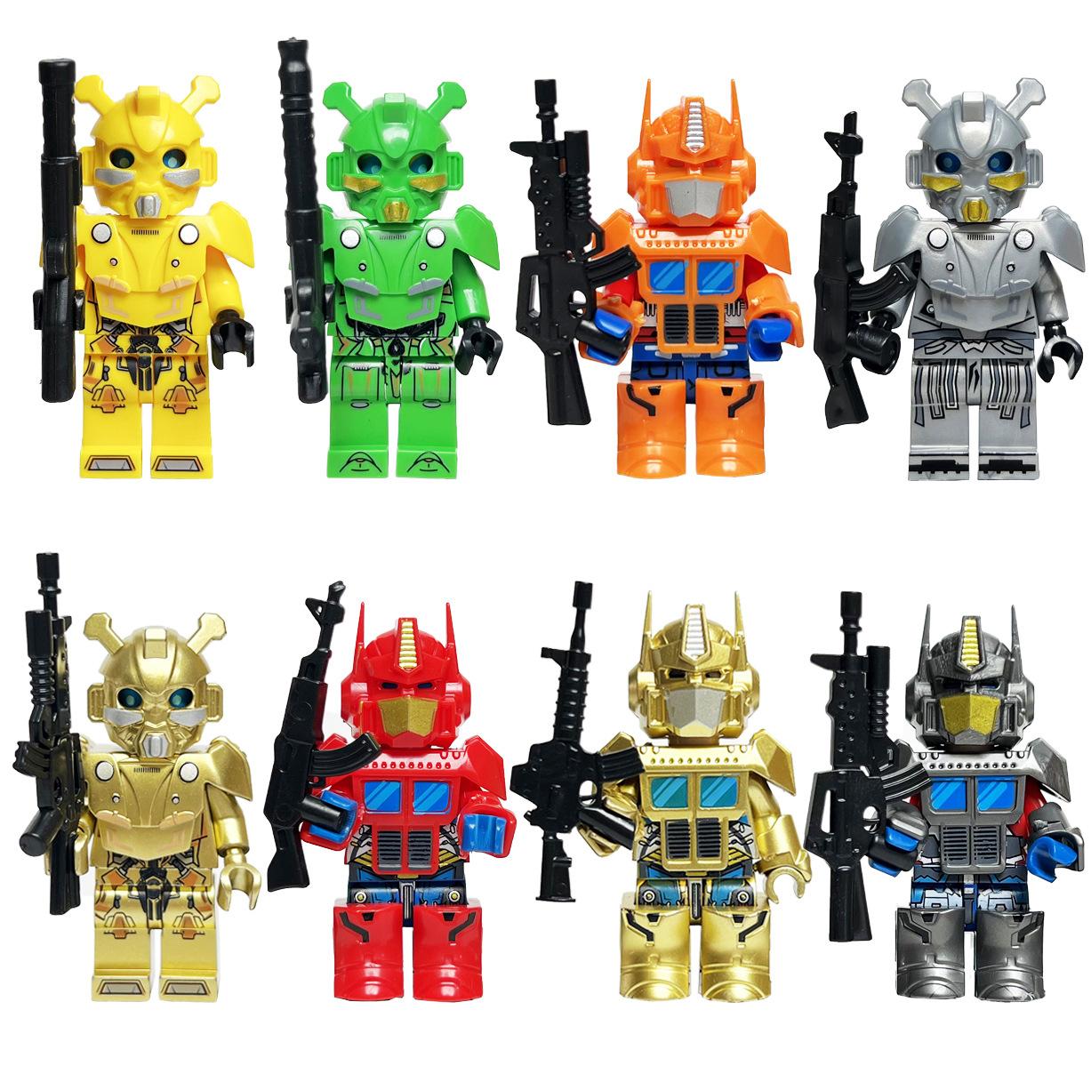 Cross-border transforming robot doll gold-plated version building block boy educational assembly toy