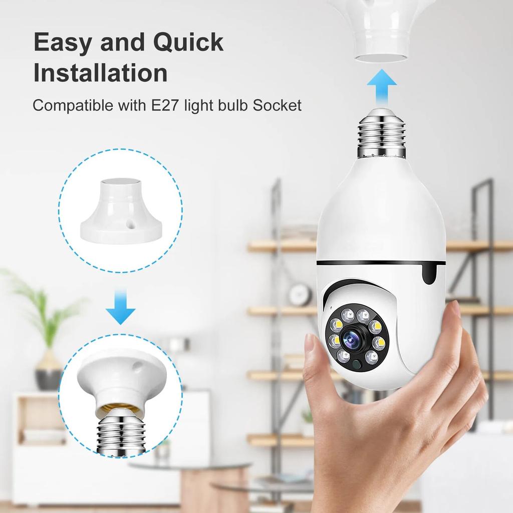 Wifi E27 Bulb Surveillance Camera Wireless Night Vision HD Automatic Human Tracking Security Baby Monitor Zoom Full Color Video