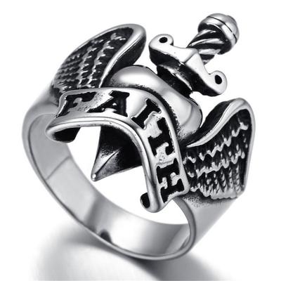 Europe and The United States Fashion Retro Trend Wings of Faith Men's Ring Personality Trend Punk Hip-hop Men's Ring GiftZircon