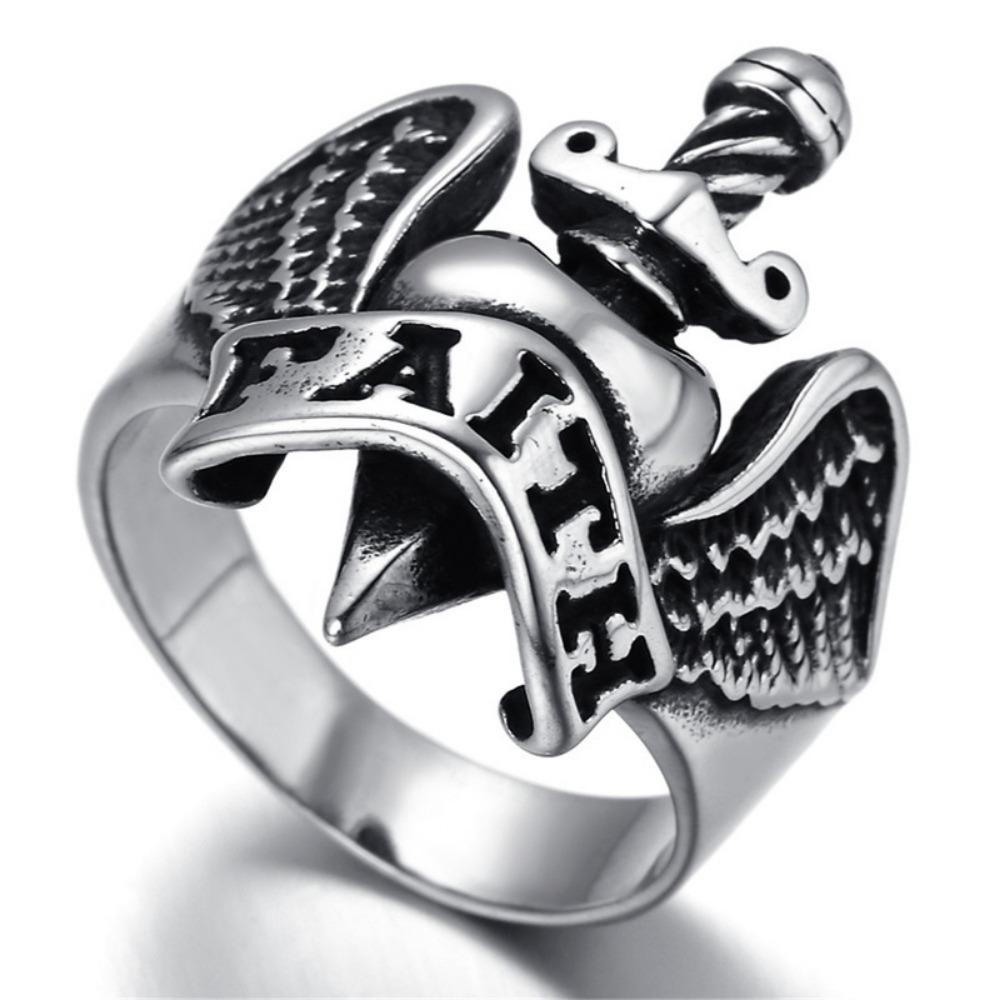 

Европа и Соединенные Штаты Мода Ретро Тренд Крылья Веры Мужское Кольцо Личность Тренд Панк Хип-хоп Мужское Кольцо ПодарокЦиркон 13