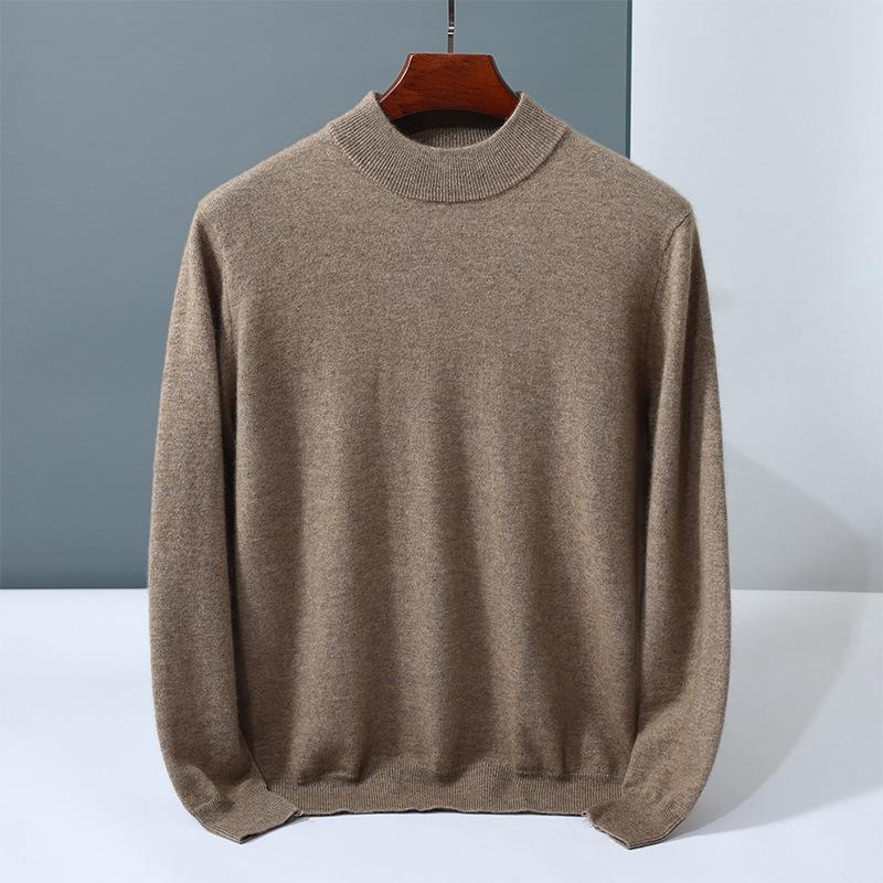 Solid color simple cashmere sweater men's semi-turtleneck pullover new knitted cashmere