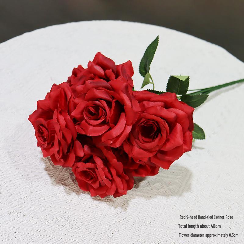9-Head Diamond Rose Silk Bouquet for Wedding & Home Décor