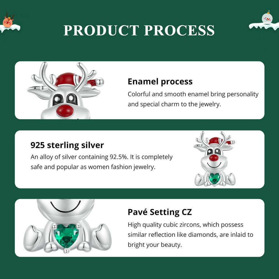 WOSTU 925 Prata Esterlina Elk Charms Natal Veado Contas Fit Original Pulseiras Mulheres DIY Jóias