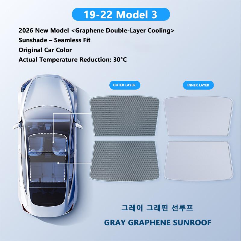 For Tesla Model 3/Y Model 3 Highland Model Y Juniper 2026 2025 Graphene Glass Roof Sunshade Car Front Rear Sunroof Skylight