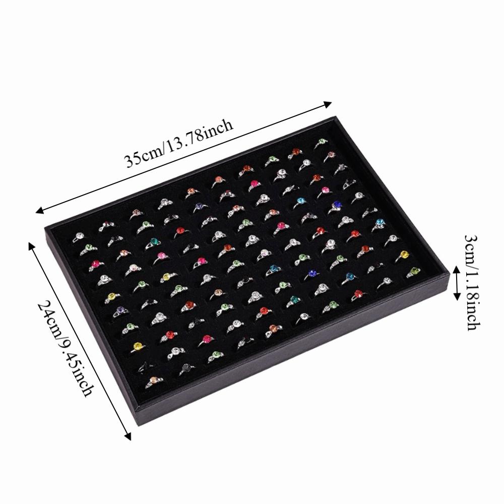 100 Slot Rings Display Organizer Flat Bottom Anti-slip Wood Velvet Jewelry Pallet Stackable Space Saving Jewelry Drawer Inserts