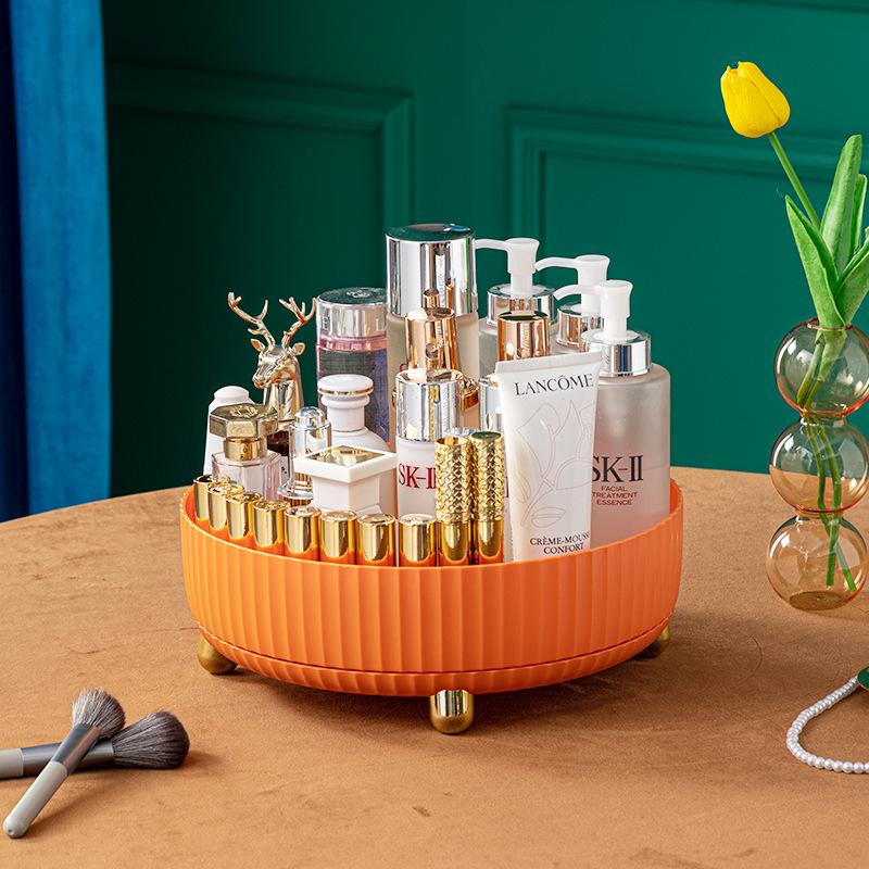 Organisateur de vanité rotatif: Support pour pinceaux de maquillage, Plateau de rangement pour rouges à lèvres et soins de la peau