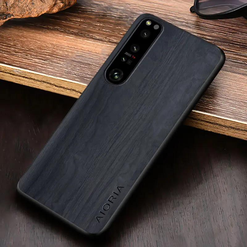 

for Sony Xperia 5 10 1 VII VI V IV III ACE II Pro-I Case Wood Texture PU Leather Soft Shockproof Cover Anti-fingerprint Shell for Xperia 1 чёрный