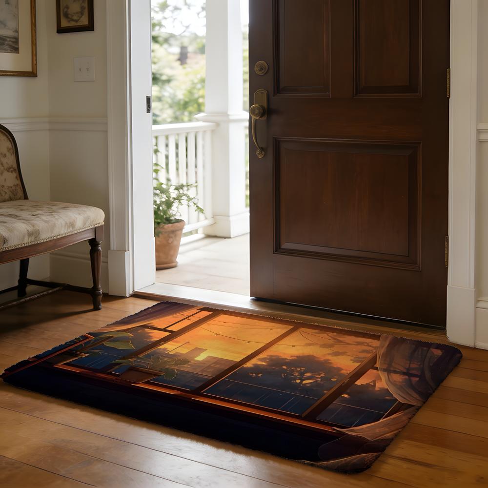 Imitation Window Landscape Floor Mat Soft Flannel Absorbent Mat Non-Slip Rug Home Bedroom Bathroom