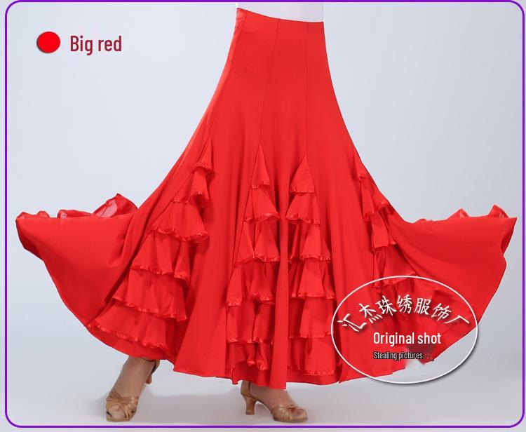 Ballroom Performance Long Skirt - Modern Waltz Dance Costume One Size красный