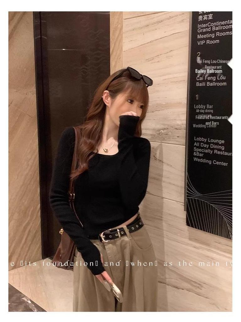 2025 Women's Slim Fit Long Sleeve Knitwear: Square Neck Base Layer for Autumn/Winter