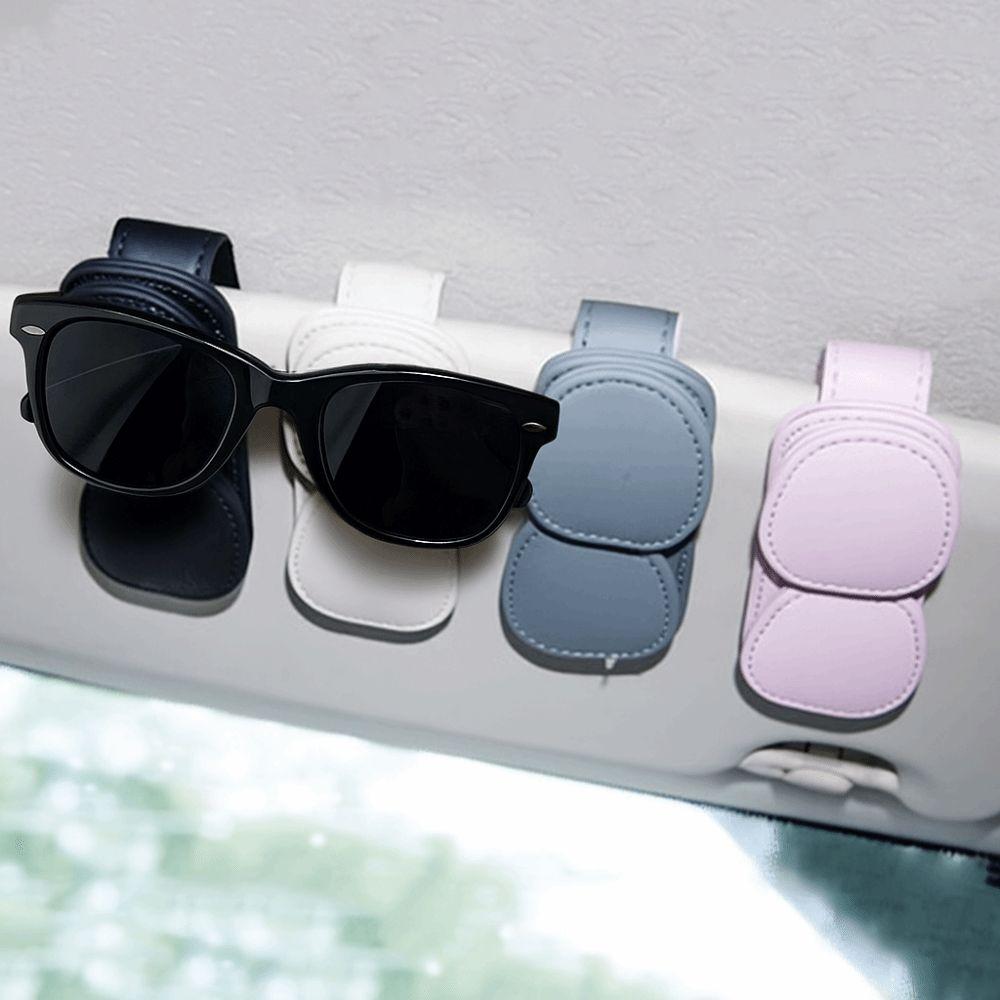 Double Clip Car Sunglasses Frame PU Leather Eyeglasses Storage Clip  for Auto Interior