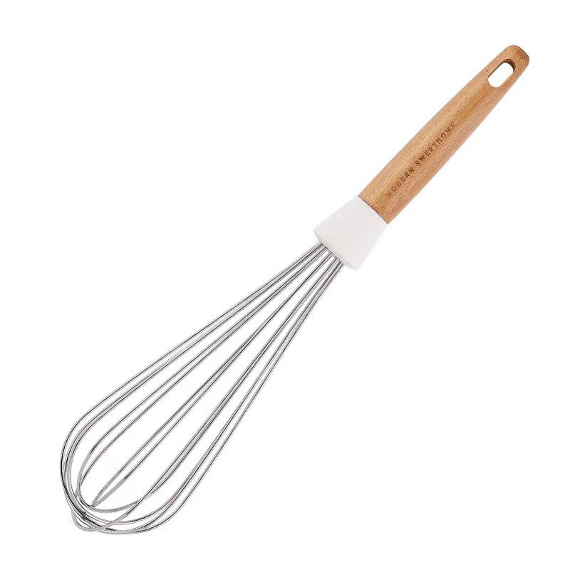 6-teiliges Küchenutensilienset aus Massivholz und Silikon: Hitzebeständige, antihaftbeschichtete Kochutensilien mit Aufbewahrung