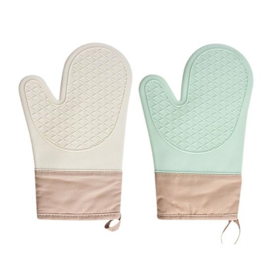 2Pcs Silicone Oven Mitts High Temperature Kitchen Gloves Non-Slip Silicone Lined Oven Gloves Machine Washable Kitchen Gloves for Baking Grilling