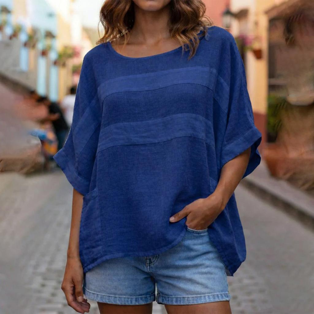 Women's Round Neck Three-point Sleeve Casual Loose Top