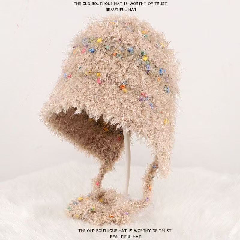 New Autumn and Winter Season Colored Plush Hat Warm Ear Protection Versatile Cold Face Small Bucket Hat