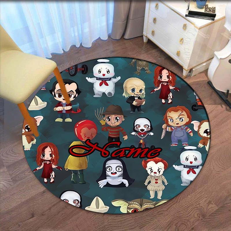 Custom Name Halloween horror Printed Round Rug Carpet Chair Rug Area Rug Entryway Doormats,for Office Chair Living Room Bedroom Kitchen Room.