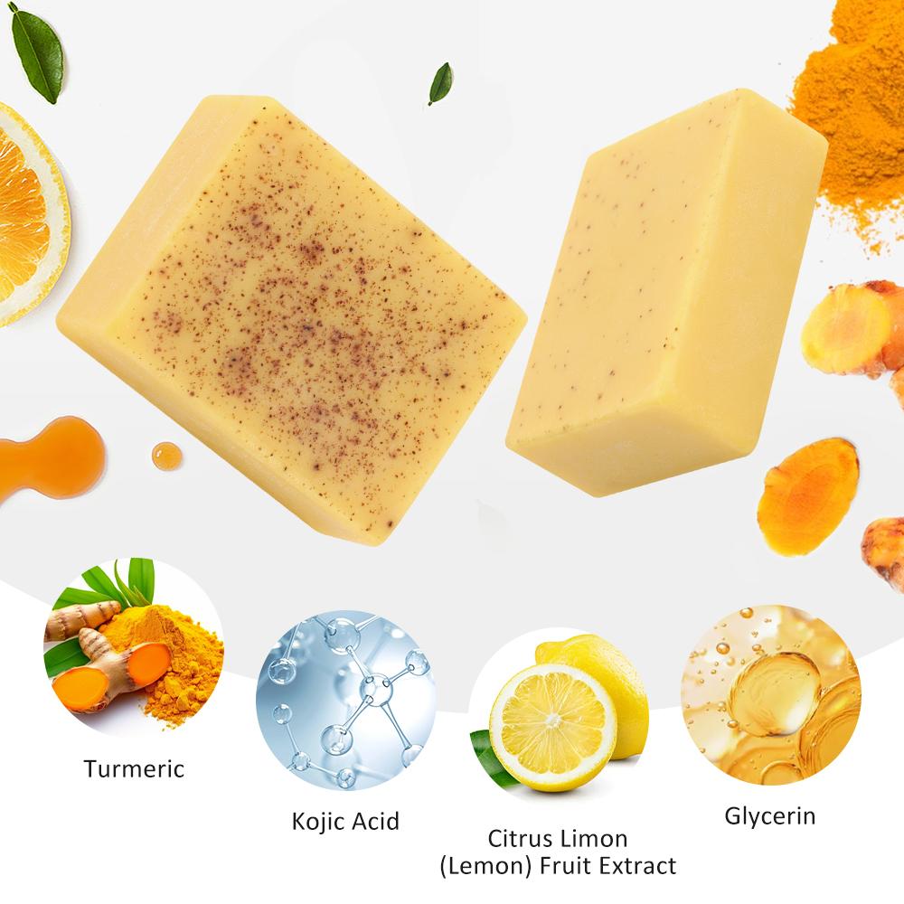 Turmeric Kojic Acid Soap With Lemon Granules Exfoliating Scrubbing Skin Lightening Body Care Natural Skincare Bar Handmade Soap