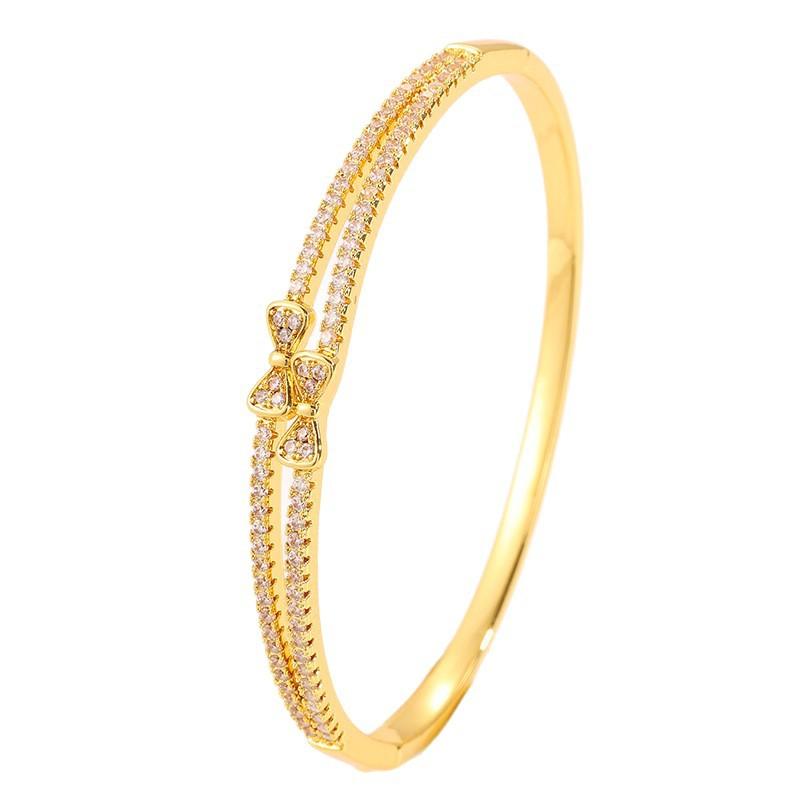 European and American fashion bow zircon copper gold-plated  double-layer full diamond non-fading versatile high-end 