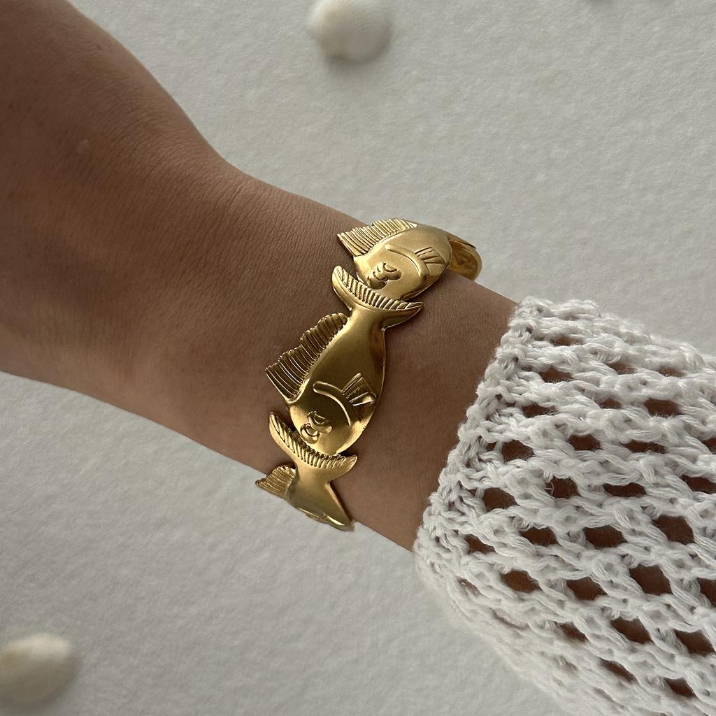 Vintage Stainless Steel Metal Shell Starfish Bracelet for Women Gold Color Open Cuff Bangle Bracelet Bohemia Beach Party Jewelry