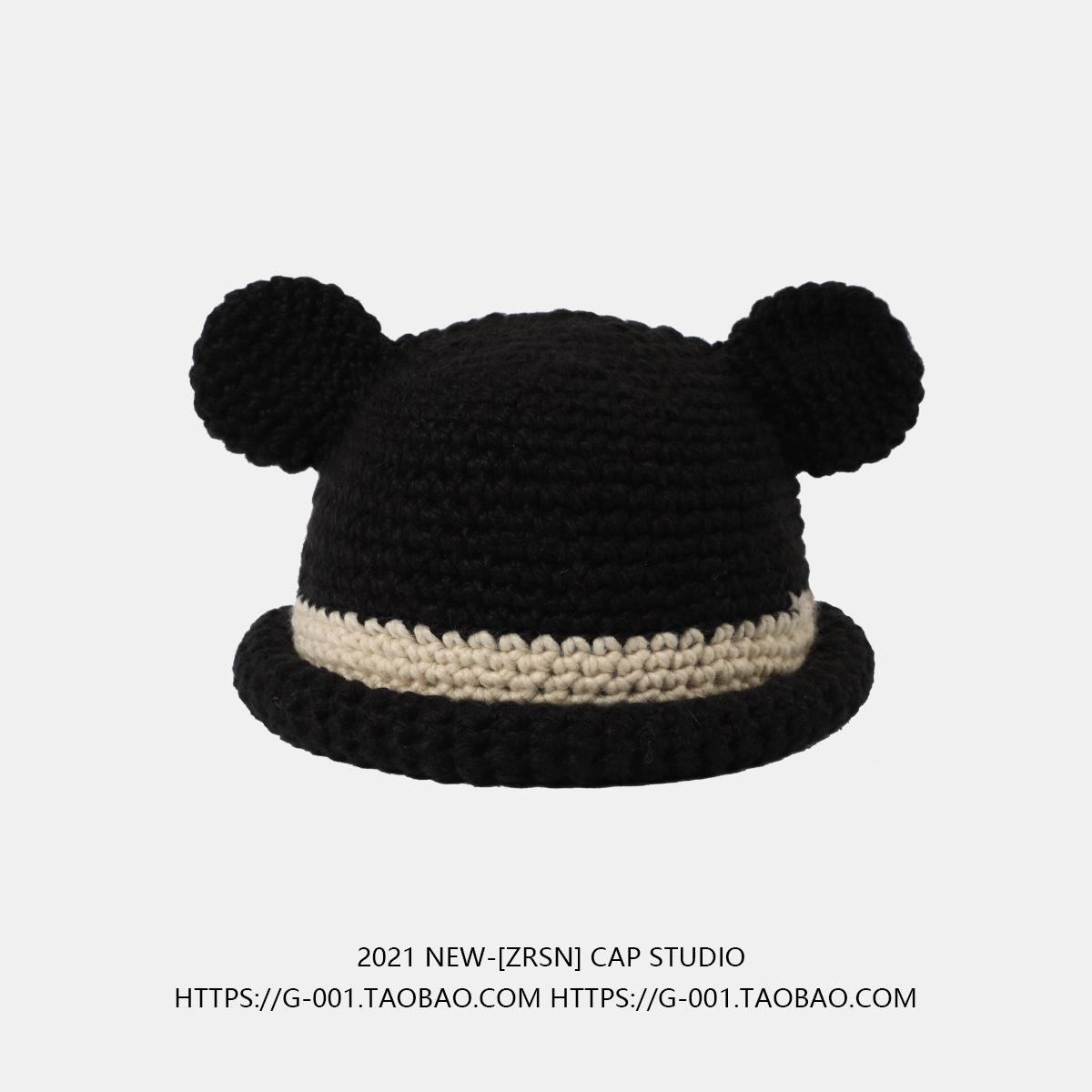 

Cartoon Cute Little Bear Handmade Knitted Hat Warm Ear Protection Cold Wool Hat Trendy Autumn and Winter Hat Women Adjustable