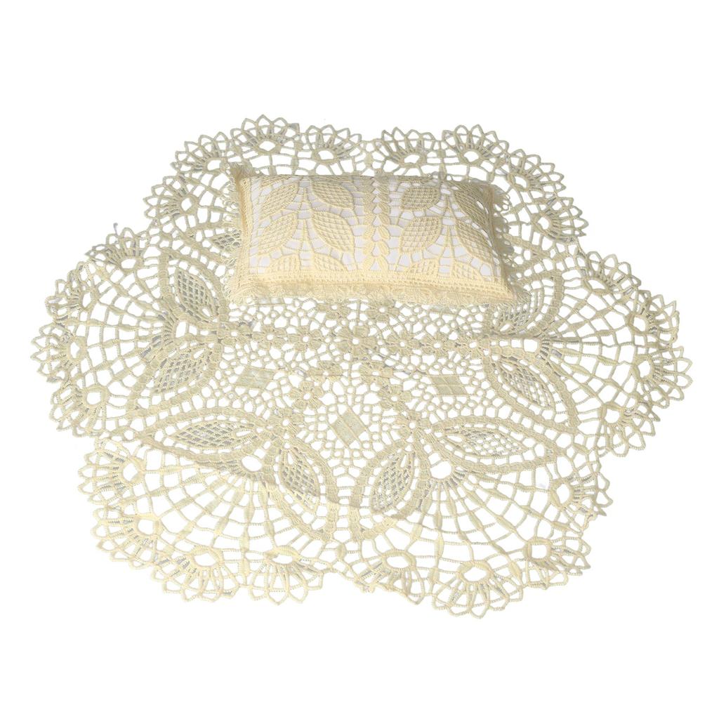 Newborn Baby Photography Blanket Pillow Hollow Lace Round Photo Shoot Studio PropsBeige