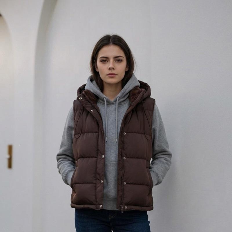 New New Women's Vest Women's Exterior Hooded Autumn and Winter Vest Women's Year Parker Vest Loose Outer Thick