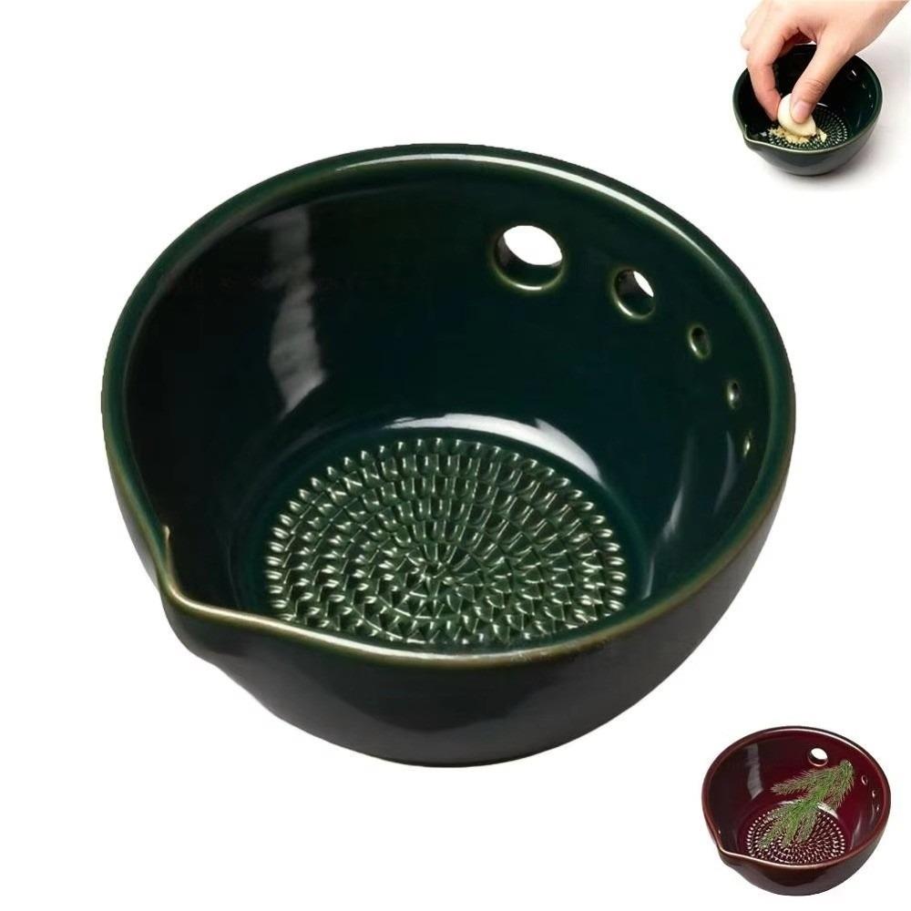 Ceramic Ginger Grater Grinding Tool Multi-functional Ginger Puree Grinder 5/7 Hole Sizes Built-In Grater Food Grinding Bowl