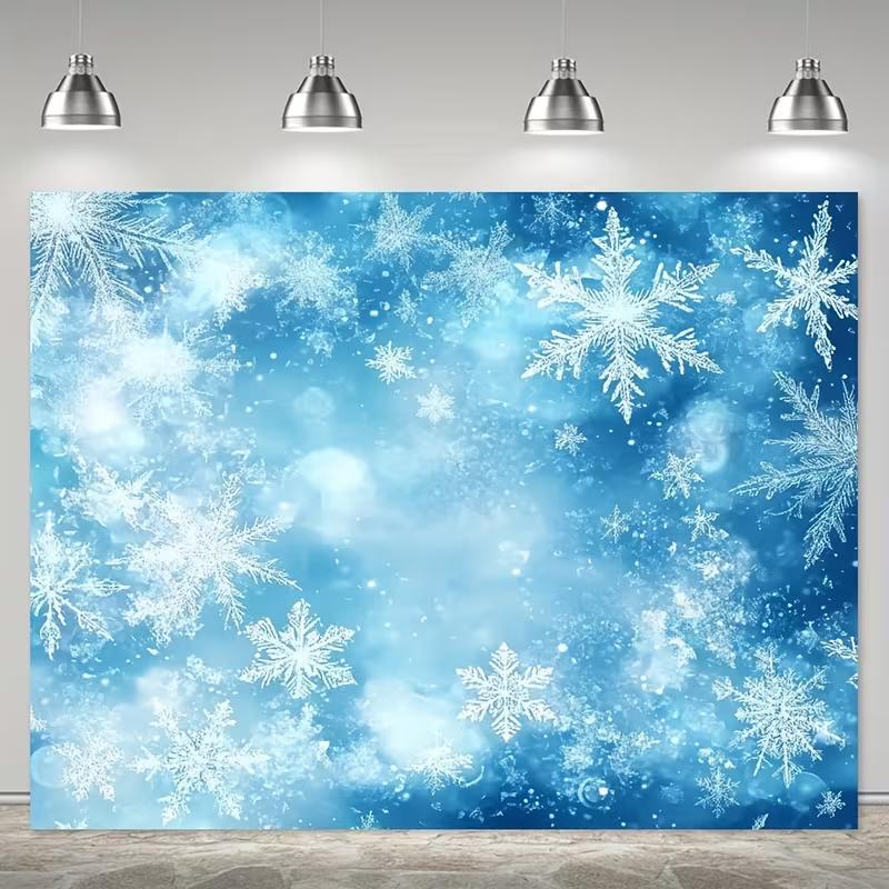2D Frosty Blue Snowflake Mist Background Tapestry Holiday Home Decor Fabric