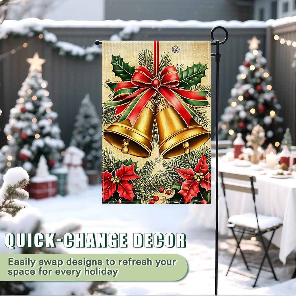 Christmas bell patternGarden Flag 12x18 Inch Double Sided for Courtyard Outdoor Welcome Flag Decoration (Excluding flagpole)