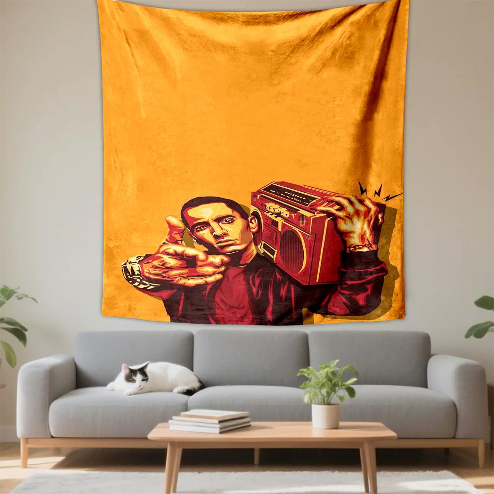 Tapestry Eminem Orange Boombox Illustration Rapper Poster Wall Art for Bedroom