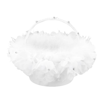 White Flower Girl Basket Petal Beads Decoration Handheld Bridesmaid Scattering Wedding Basket
