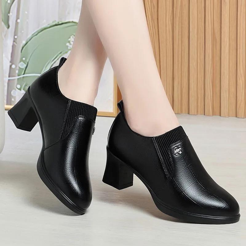 botas femininas women classic round toe high quality black leather square heel ankle boots lady casual shoes ab780