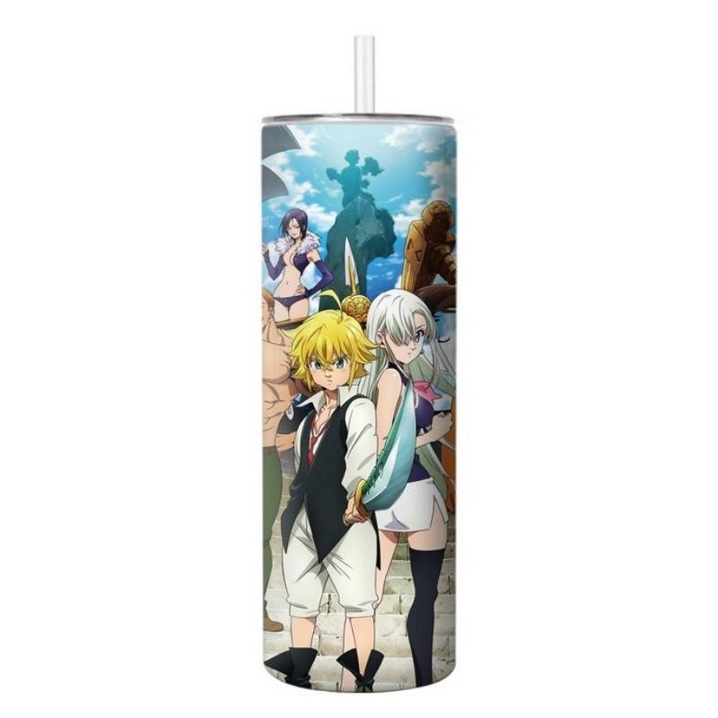 

Anime Cartoon The Seven Deadly Sins Printed Stainless Steel Straw Thermos Cup 600ml