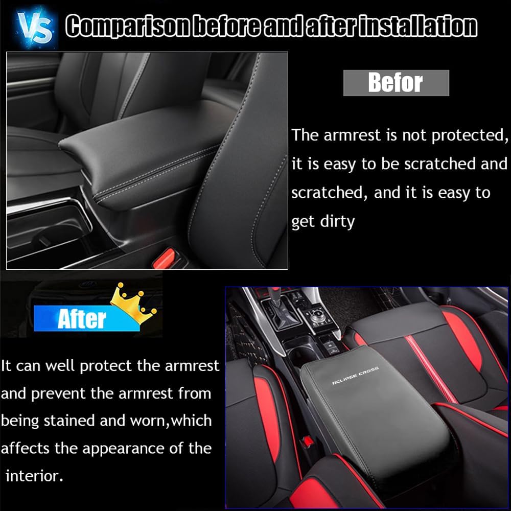 Kakash Custom Interior Accessories for Mitsubishi Eclipse Cross 2018 2019 2020 2022 2023 2024 Leather Center Console Cover Armrest Pad,Waterproof