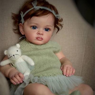 NPK 58 cm Reborn Toddler Girl Doll Tutti Medžiaginiai kūno dažai Lėlė Žalias megztinis