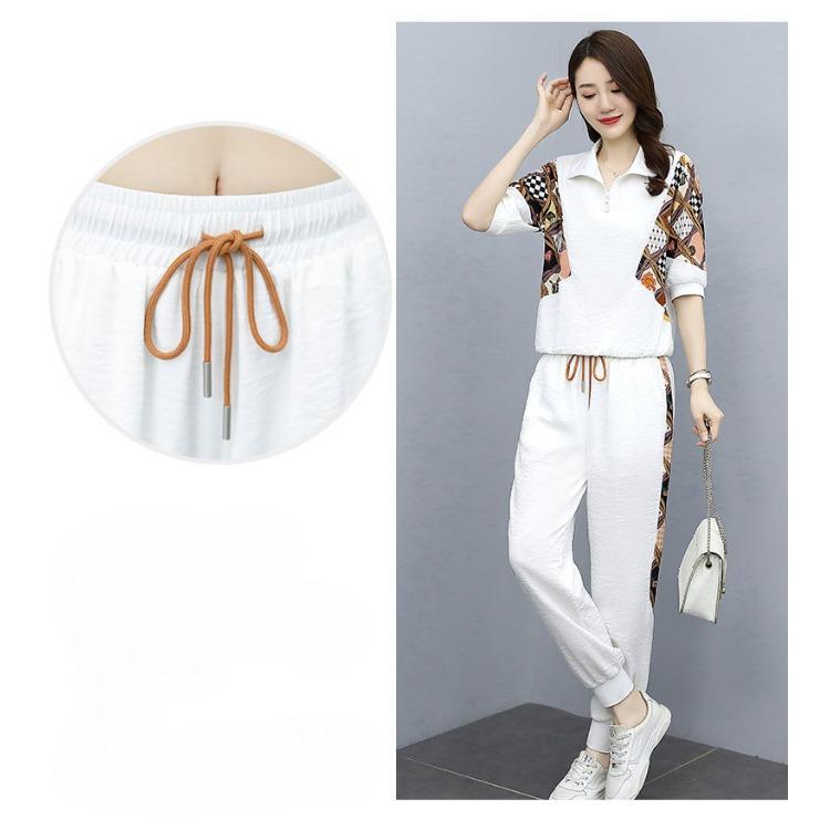 Elegant Slim Fit Summer Outfit Ice Silk Sportswear Set Casual Two Piece for Women